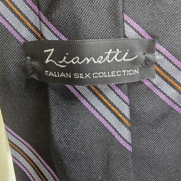 Zianetti Itailian Silk Tie Black Woth Blue Purple Diagonal Stripe Mens EUC - Picture 6 of 6